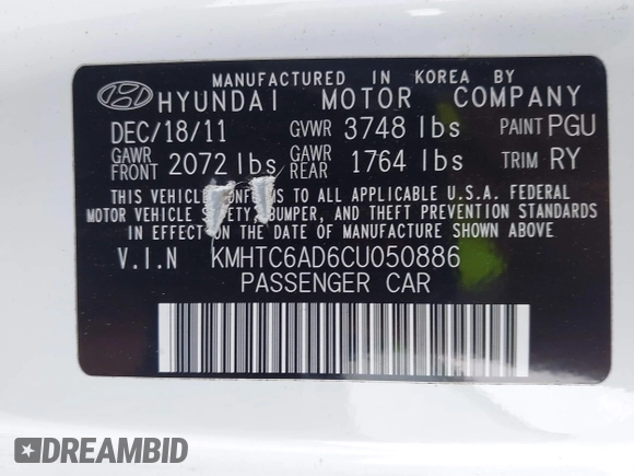 2012 Hyundai Veloster w/Gray Int z VIN KMHTC6AD6CU050886, wystawiony jako IAAI lot #42088918 z przebiegiem 126 007 mil mil oraz . Historia ofert i sprzedaży dostępna na DreamBid. Obrazek 9.