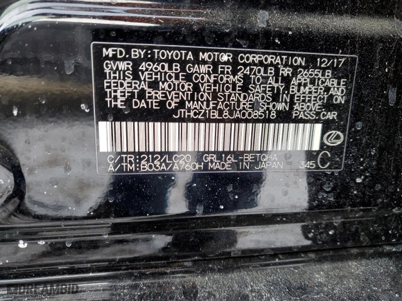 2018 Lexus GS with VIN JTHCZ1BL8JA008518, listed as a Copart auction lot 42064665 with 0 miles and Salvage Title. Bid and sale history available at carsss.com. Image 12.