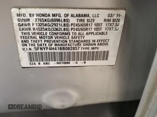 2011 Honda Pilot EX with VIN 5FNYF4H41BB082857, listed as a Copart auction lot 52669985 with 288,165 mi miles and Salvage Title. Bid and sale history available at DreamBid. Image 13.