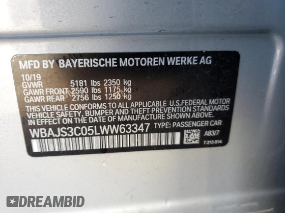 2020 BMW 5 Series 540i xDrive z VIN WBAJS3C05LWW63347, wystawiony jako Copart lot #86566824 z przebiegiem 35 434 mil mil oraz Szkoda całkowita • Salvage title. Historia ofert i sprzedaży dostępna na DreamBid. Obrazek 14.