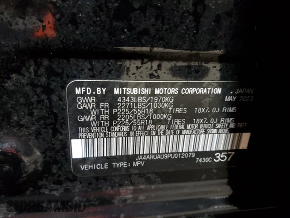 2023 Mitsubishi Outlander ES z VIN JA4ARUAU9PU012079, wystawiony jako Copart lot #52338905 z przebiegiem 31 458 mil mil oraz Szkoda całkowita • Salvage title. Historia ofert i sprzedaży dostępna na DreamBid. Obrazek 14.