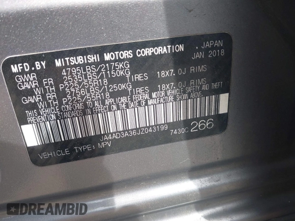 2018 Mitsubishi Outlander SE с VIN JA4AD3A36JZ043199, выставлен на аукционе IAAI как лот 42115307 с пробегом 107 835 миль миль и . История ставок и продаж доступна на DreamBid. Изображение 9.