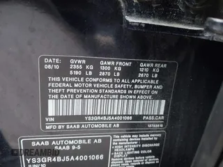 2010 Saab 9-5 Aero with VIN YS3GR4BJ5A4001066, listed as a IAAI auction lot 41293957 with 175,925 mi miles. Bid and sale history available at carsss.com. Image 9.