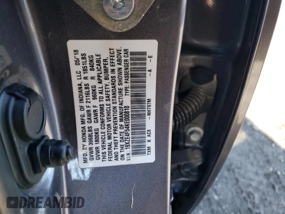 2019 Honda Insight EX with VIN 19XZE4F54KE000810, listed as a Copart auction lot 43331015 with 202,096 mi miles and Salvage Title. Bid and sale history available at carsss.com. Image 12.