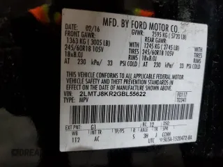 2016 Lincoln MKX Select with VIN 2LMTJ8KR2GBL55622, listed as a Copart auction lot 43818175 with 55,938 mi miles and Salvage Title. Bid and sale history available at DreamBid. Image 13.