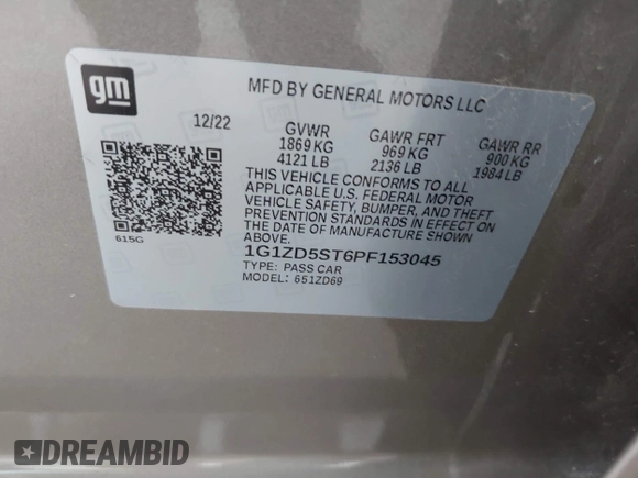2023 Chevrolet Malibu LT with VIN 1G1ZD5ST6PF153045, listed as a IAAI auction lot 42152582 with 54,813 mi miles and . Bid and sale history available at DreamBid. Image 9.