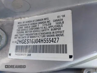 2004 Honda Civic VP z VIN 2HGES16304H555427, wystawiony jako IAAI lot #40165030 z przebiegiem 140 355 mil mil oraz . Historia ofert i sprzedaży dostępna na DreamBid. Obrazek 9.