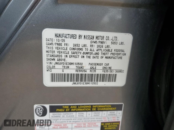 2006 Infiniti M with VIN JNKAY01E36M110502, listed as a Copart auction lot 69718584 with 125,044 mi miles and Salvage Title. Bid and sale history available at DreamBid. Image 12.