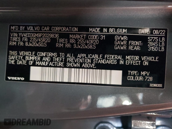 2023 Volvo C40 Recharge Pure Electric Ultimate with VIN YV4ED3GM9P2029836, listed as a Copart auction lot 78082934 with 55,879 mi miles and Salvage Title. Bid and sale history available at carsss.com. Image 15.