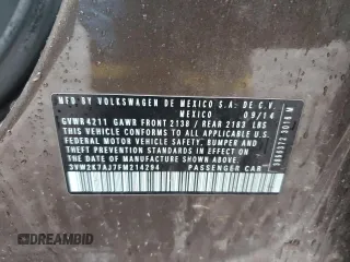 2015 Volkswagen Jetta S с VIN 3VW2K7AJ7FM214294, выставлен на аукционе Copart как лот 56101895 с пробегом 135 865 миль миль и Списание • Salvage title. История ставок и продаж доступна на DreamBid. Изображение 12.