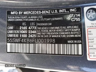 2015 Mercedes-Benz C 300 Luxury with VIN 55SWF4KB6FU001998, listed as a Copart auction lot 54602755 with 140,264 mi miles and Salvage Title. Bid and sale history available at carsss.com. Image 12.