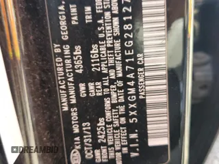 2014 Kia Optima LX with VIN 5XXGM4A71EG281270, listed as a Copart auction lot 52617445 with Not Provided miles and Salvage Title. Bid and sale history available at carsss.com. Image 14.