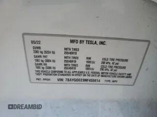 2022 Tesla Model Y Long Range z VIN 7SAYGDEE9NF455614, wystawiony jako Copart lot #57612985 z przebiegiem 22 101 mil mil oraz Szkoda całkowita • Salvage title. Historia ofert i sprzedaży dostępna na DreamBid. Obrazek 12.