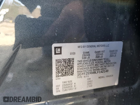 2020 Cadillac XT4 FWD Sport with VIN 1GYFZER49LF142149, listed as a Copart auction lot 47091745 with 41,672 mi miles and Salvage title. Bid and sale history available at DreamBid. Image 13.