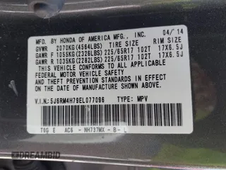 2014 Honda CR-V EX-L with VIN 5J6RM4H79EL077096, listed as a IAAI auction lot 42153513 with 104,972 mi miles and . Bid and sale history available at DreamBid. Image 9.