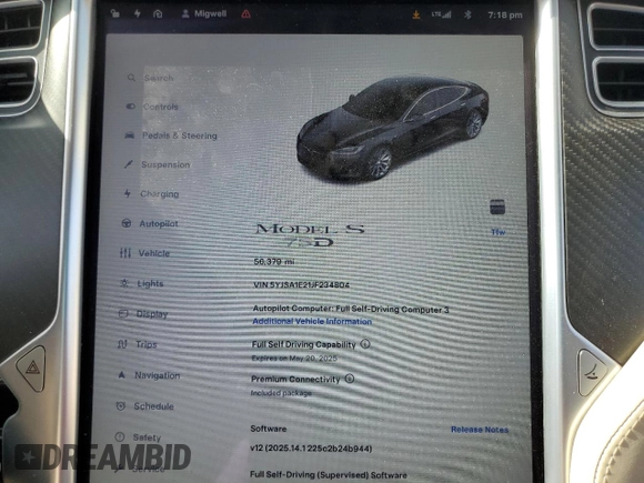 2018 Tesla Model S 75D с VIN 5YJSA1E21JF234804, выставлен на аукционе Copart как лот 56966355 с пробегом 56 379 миль миль и Списание • Salvage title. История ставок и продаж доступна на DreamBid. Изображение 9.