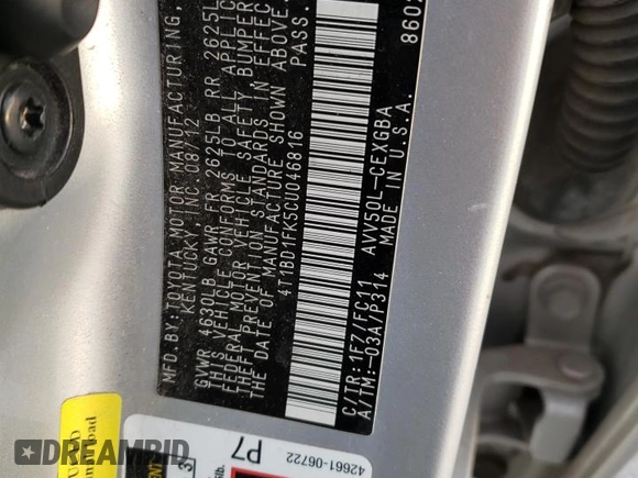 2012 Toyota Camry XLE z VIN 4T1BD1FK5CU046816, wystawiony jako Copart lot #52141865 z przebiegiem 242 479 mil mil oraz Szkoda całkowita • Salvage title. Historia ofert i sprzedaży dostępna na DreamBid. Obrazek 13.