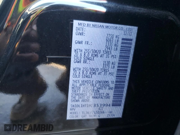 2023 Infiniti QX60 Autograph with VIN 5N1DL1HT1PC353994, listed as a Copart auction lot 46804205 with 22,876 mi miles and Salvage title. Bid and sale history available at DreamBid. Image 14.