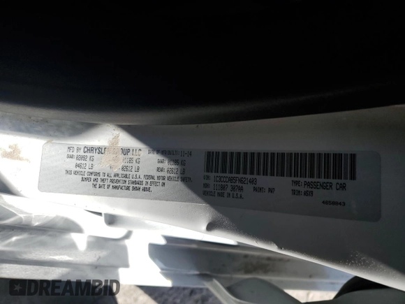 2015 Chrysler 200 Limited with VIN 1C3CCCAB5FN621403, listed as a Copart auction lot 52049245 with 129,154 mi miles and Salvage Title. Bid and sale history available at DreamBid. Image 12.