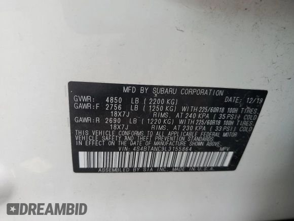 2020 Subaru Outback Limited z VIN 4S4BTANC9L3155864, wystawiony jako Copart lot #64608445 z przebiegiem 34 650 mil mil oraz Szkoda całkowita • Salvage title. Historia ofert i sprzedaży dostępna na DreamBid. Obrazek 13.