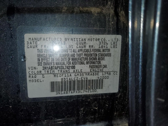 2013 Nissan Sentra SV with VIN 3N1AB7APXDL742100, listed as a Copart auction lot 49485505 with 144,173 mi miles and Salvage Title. Bid and sale history available at carsss.com. Image 12.
