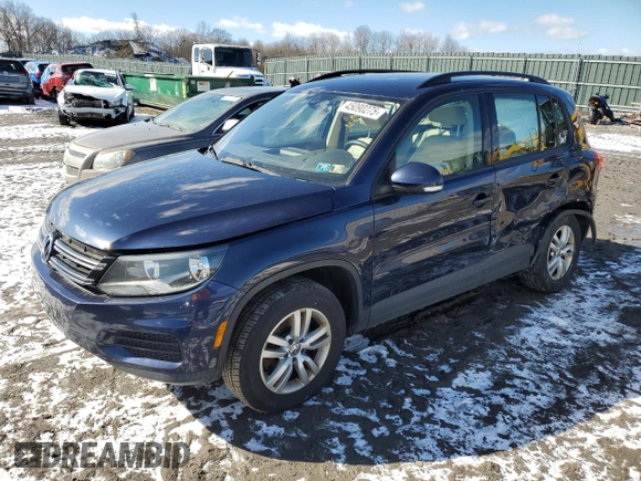 2016 Volkswagen Tiguan S with VIN WVGBV7AX9GW574405, listed as a Copart auction lot 45090275 with 74,974 mi miles and Salvage Title. Bid and sale history available at DreamBid. Image 1.