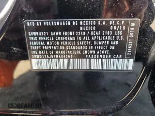 2015 Volkswagen Jetta SE с VIN 3VWD17AJ5FM404204, выставлен на аукционе Copart как лот 52289155 с пробегом 79 427 миль миль и Списание • Salvage title. История ставок и продаж доступна на DreamBid. Изображение 12.