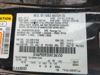 2016 Ford Fusion Titanium with VIN 3FA6P0D92GR136550, listed as a Copart auction lot 62324845 with 100,469 mi miles and Clean title. Bid and sale history available at DreamBid. Image 12.