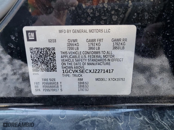 2018 Chevrolet Silverado 1500 LTZ with VIN 1GCVKSECXJZ271417, listed as a Copart auction lot 42434595 with 59,063 mi miles and Salvage Title. Bid and sale history available at carsss.com. Image 12.