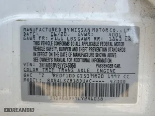 2020 Nissan Sentra SR with VIN 3N1AB8DV9LY246058, listed as a Copart auction lot 46871745 with 85,512 mi miles and Salvage Title. Bid and sale history available at carsss.com. Image 12.