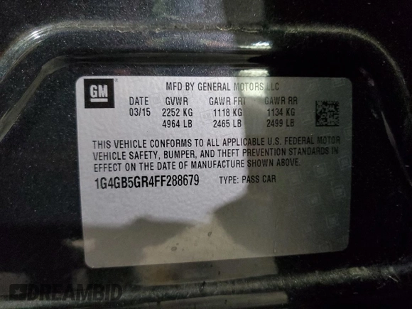 2015 Buick LaCrosse Leather with VIN 1G4GB5GR4FF288679, listed as a Copart auction lot 85074974 with 214,548 mi miles and Clean Title. Bid and sale history available at DreamBid. Image 12.