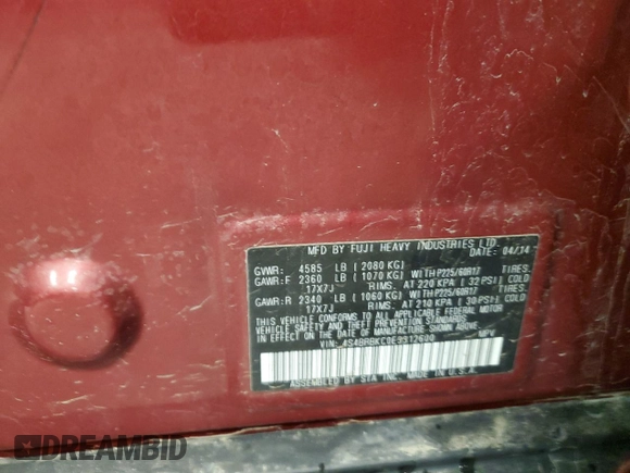 2014 Subaru Outback Limited with VIN 4S4BRBKC0E3312600, listed as a Copart auction lot 51930665 with 104,374 mi miles and Salvage Title. Bid and sale history available at DreamBid. Image 12.