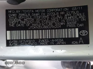 2011 Toyota Prius I z VIN JTDKN3DU8B0296204, wystawiony jako IAAI lot #42449246 z przebiegiem 303 968 mil mil oraz . Historia ofert i sprzedaży dostępna na DreamBid. Obrazek 9.