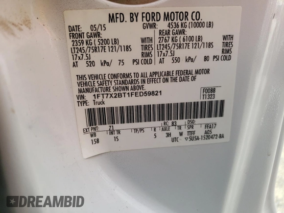2015 Ford F-250 XLT with VIN 1FT7X2BT1FED59821, listed as a Copart auction lot 46686315 with 81,764 mi miles and Clean title. Bid and sale history available at DreamBid. Image 12.