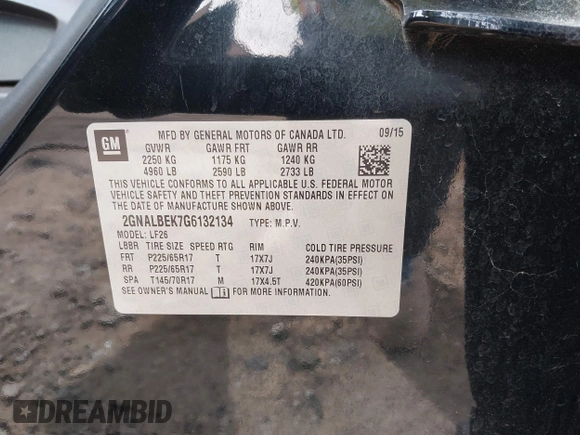 2016 Chevrolet Equinox LS with VIN 2GNALBEK7G6132134, listed as a IAAI auction lot 41719542 with 69,201 mi miles and . Bid and sale history available at carsss.com. Image 9.
