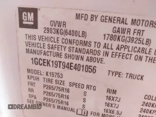 2004 Chevrolet Silverado 1500 Z71 with VIN 1GCEK19T94E401056, listed as a IAAI auction lot 41796330 with 301,264 mi miles and . Bid and sale history available at DreamBid. Image 9.