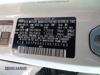 2016 Kia Sorento SX with VIN 5XYPKDA51GG183763, listed as a IAAI auction lot 41513849 with 164,269 mi miles. Bid and sale history available at carsss.com. Image 9.
