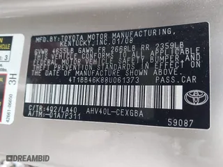 2008 Toyota Camry Hybrid with VIN 4T1BB46K88U061373, listed as a IAAI auction lot 41851624 with 166,234 mi miles. Bid and sale history available at carsss.com. Image 9.