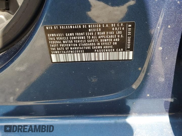 2015 Volkswagen Jetta SE z VIN 3VWD17AJ3FM225532, wystawiony jako Copart lot #59927475 z przebiegiem 155 863 mil mil oraz Szkoda całkowita • Salvage title. Historia ofert i sprzedaży dostępna na DreamBid. Obrazek 12.