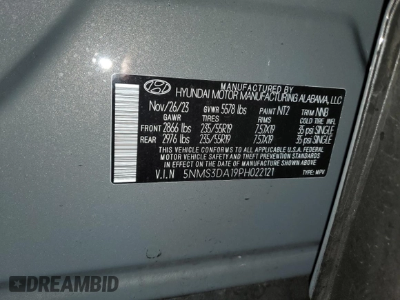 2023 Hyundai Santa Fe Hybrid SEL Premium with VIN 5NMS3DA19PH022121, listed as a Copart auction lot 78916994 with 20,980 mi miles and Salvage Title. Bid and sale history available at carsss.com. Image 13.