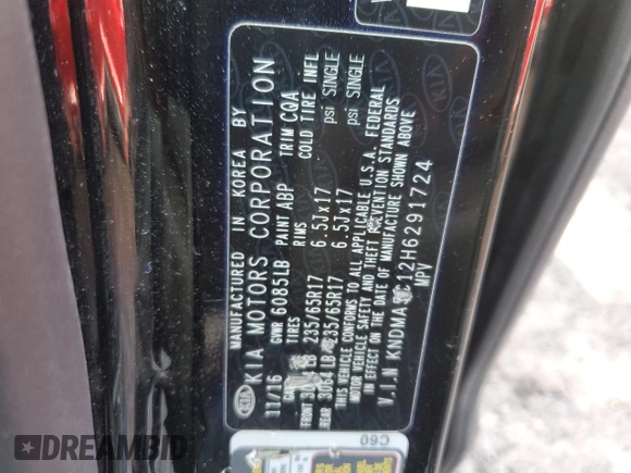 2017 Kia Sedona L with VIN KNDMA5C12H6291724, listed as a Copart auction lot 43546065 with 68,271 mi miles and Salvage Title. Bid and sale history available at carsss.com. Image 13.