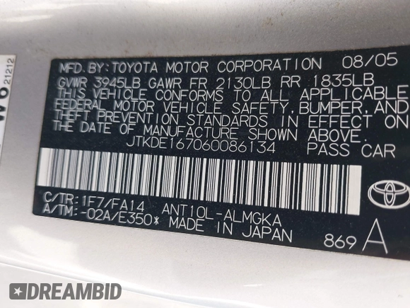 2006 Scion tC with VIN JTKDE167060086134, listed as a IAAI auction lot 42015909 with 222,372 mi miles. Bid and sale history available at carsss.com. Image 9.