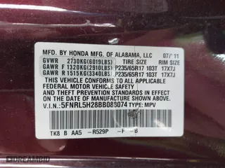 2011 Honda Odyssey LX with VIN 5FNRL5H28BB088074, listed as a IAAI auction lot 42033376 with 199,148 mi miles. Bid and sale history available at carsss.com. Image 9.
