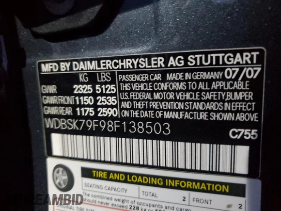 2008 Mercedes-Benz SL z VIN WDBSK79F98F138503, wystawiony jako Copart lot #81853104 z przebiegiem 82 183 mil mil oraz Czysty tytuł • Clean title. Historia ofert i sprzedaży dostępna na DreamBid. Obrazek 12.