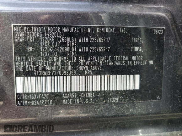 2023 Toyota RAV4 Hybrid XLE с VIN 4T3RWRFV2PU098399, выставлен на аукционе Copart как лот 60142305 с пробегом 51 044 миль миль и Списание • Salvage title. История ставок и продаж доступна на DreamBid. Изображение 13.