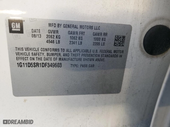 2013 Chevrolet Malibu ECO with VIN 1G11D5SR1DF349603, listed as a Copart auction lot 43515825 with 224,455 mi miles and Salvage Title. Bid and sale history available at carsss.com. Image 14.