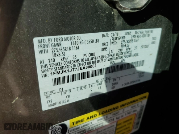 2018 Ford Expedition Max XLT z VIN 1FMJK1JT7JEA30061, wystawiony jako Copart lot #48058575 z przebiegiem 99 189 mil mil oraz Szkoda całkowita • Salvage title. Historia ofert i sprzedaży dostępna na DreamBid. Obrazek 12.