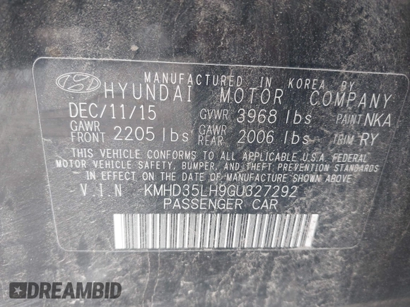 2016 Hyundai Elantra z VIN KMHD35LH9GU327292, wystawiony jako IAAI lot #42093027 z przebiegiem 158 317 mil mil oraz . Historia ofert i sprzedaży dostępna na DreamBid. Obrazek 9.