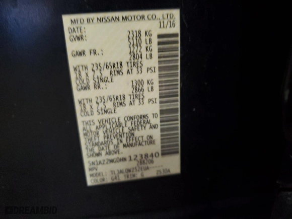 2017 Nissan Murano SV with VIN 5N1AZ2MG0HN123840, listed as a Copart auction lot 49906615 with 93,404 mi miles and Salvage Title. Bid and sale history available at carsss.com. Image 14.
