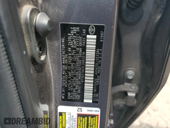 2020 Toyota Camry SE z VIN 4T1G11AK2LU962018, wystawiony jako Copart lot #54340175 z przebiegiem 147 722 mil mil oraz Szkoda całkowita • Salvage title. Historia ofert i sprzedaży dostępna na DreamBid. Obrazek 14.